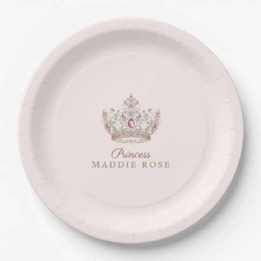 Pink Gold Princess Crown Fairytale Geburtstag Pappteller (Vorderseite)