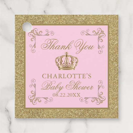 Pink Gold Princess Crown Tiara Baby Dusche Geschenkanhänger (Vorderseite)