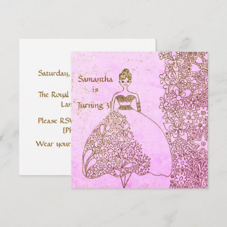 Pink Gold Princess Floral Line Art Geburtstag Einladung