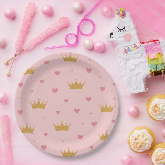 Pink & Gold Princess Pattern Paper Plate Pappteller (Party)
