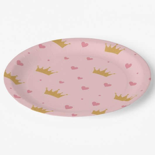 Pink & Gold Princess Pattern Paper Plate Pappteller (Schrägansicht)