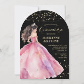 Pink Gold Princess Quinceañera Einladung (Vorderseite)
