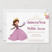 Pink Gold Princess Spanish Quinceñera Einladung (Vorderseite)