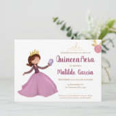 Pink Gold Princess Spanish Quinceñera Einladung (Stehend Vorderseite)