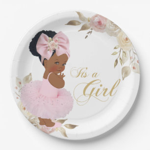 Pink Gold Princess Tutu Baby Shower Paper Plate Pappteller