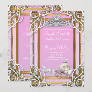 Pink Gold Prinzessinnenkrone & Kutsche Sweet 16 Pa Einladung