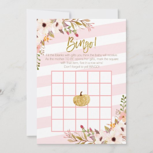 Pink Gold Pumpkin Baby Dusche Bingo Spiele (Vorderseite)