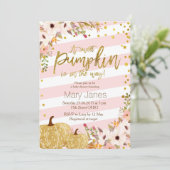 Pink Gold Pumpkin Babydusche Einladung (Stehend Vorderseite)