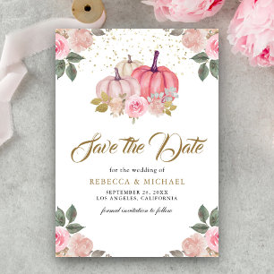 Pink Gold Pumpkin Floral Wedding Save The Date