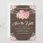 Pink Gold Pumpkin Floral Wood Wedding Save The Date (Vorderseite)