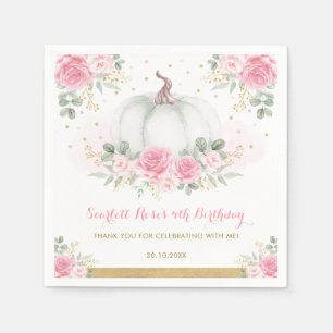 Pink Gold Pumpkin Herbst Floral Baby Dusche Serviette