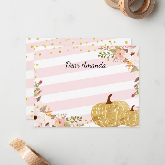 Pink Gold Pumpkin Time Kapsel Gästebuch Mitteilungskarte (Vorderseite/Rückseite Beispiel)
