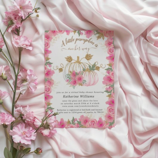 Pink Gold Pumpkin Virtual Baby Dusche Einladung