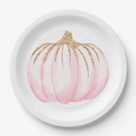 Pink Gold Pumpkins Fall Party Erntedank Pappteller (Vorderseite)