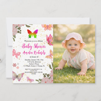 Pink gold purple elegant butterfly girl birthday einladung