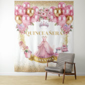 Pink Gold Quinceañera Hintergrund Glam Ballon Stil Wandteppich (Beispiel)