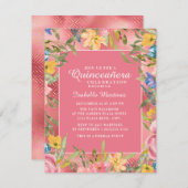 Pink Gold Quinceñera Yellow Blue Einladung (Vorne/Hinten)
