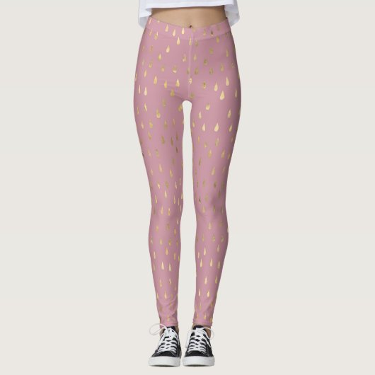 Pink Gold Raindrop Moderne moderne Yoga Leggings (Vorderseite)