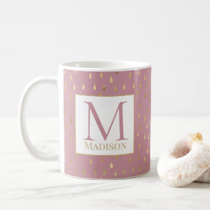 Pink Gold Raindrop Modernes Trendmonogramm Kaffeetasse
