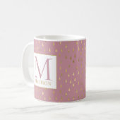 Pink Gold Raindrop Modernes Trendmonogramm Kaffeetasse (Vorderseite Links)