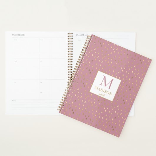 Pink Gold Raindrop Modernes Trendmonogramm Planer (Anzeige)