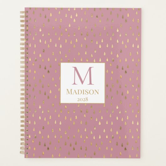Pink Gold Raindrop Modernes Trendmonogramm Planer (Vorderseite)