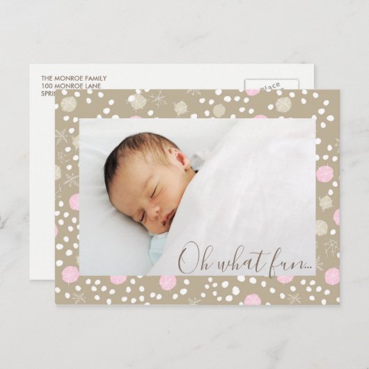 Pink & Gold Retro Muster Foto Postkarte (Vorne/Hinten)