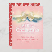 Pink Gold Ribbon Weihnachten Neues Jahr Gruß Foto (Vorne/Hinten)