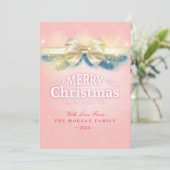 Pink Gold Ribbon Weihnachten Neues Jahr Gruß Foto (Stehend Vorderseite)