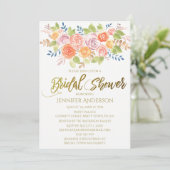 Pink Gold Rose Blumenstrauß Brautparty Einladung (Stehend Vorderseite)