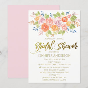 Pink Gold Rose Blumenstrauß Brautparty Einladung