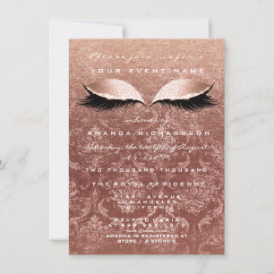 Pink Gold Rose Damask Eyes Glitzer 16. Bridal Einladung