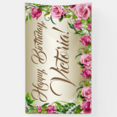 Pink Gold Rose Geburtstagsparty Banner (Vertikal)