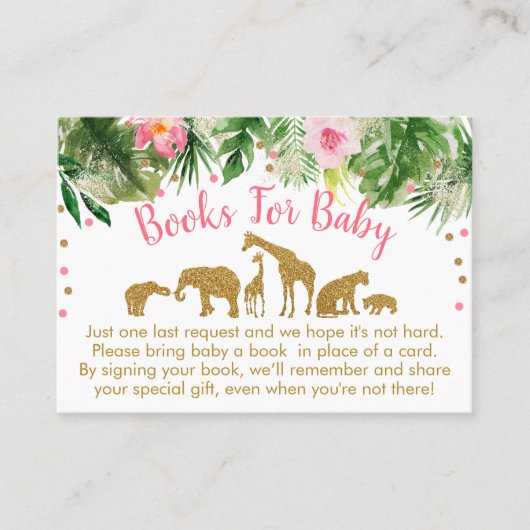 Pink & Gold Safari Baby Book Request Cards Platzkarte (Vorderseite)