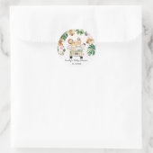 Pink Gold Safari Jungle Tiere Grüne Baby Girl Runder Aufkleber (Tasche)