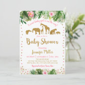 Pink & Gold Safari Tierbabydusche Einladung (Stehend Vorderseite)