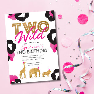 Pink Gold Safari Zwei Wilde 2. Geburtstag Einladun Einladung