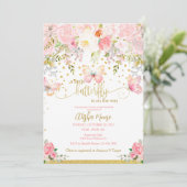 Pink Gold Schmetterling Baby Dusche Einladung (Stehend Vorderseite)