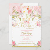Pink Gold Schmetterling Baby Dusche Einladung (Vorne/Hinten)