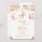 Pink Gold Schmetterling Baby Dusche Einladung (Vorne/Hinten)