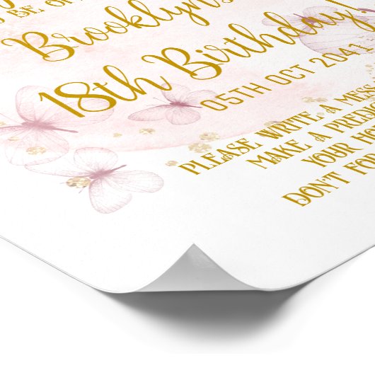 Pink & Gold Schmetterling Time Kapselunterschrift Poster (Ecke)