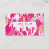 Pink Gold Schwarz-weiß Polka Dot Brush Stroke Visitenkarte (Vorderseite)