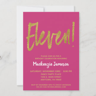 Pink Gold Script 11. Geburtstagsparty Einladung
