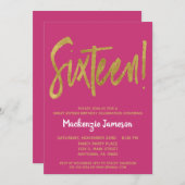 Pink Gold Script 16 . Geburtstag Party Einladung (Vorne/Hinten)