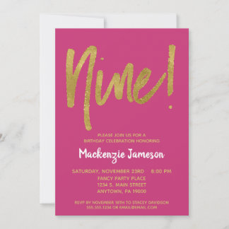 Pink Gold Script 9. Geburtstagsparty Einladung