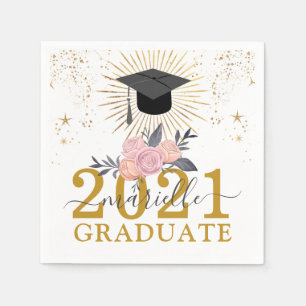 Pink-Gold-Script-Unterschrift der Graduierungspart Serviette