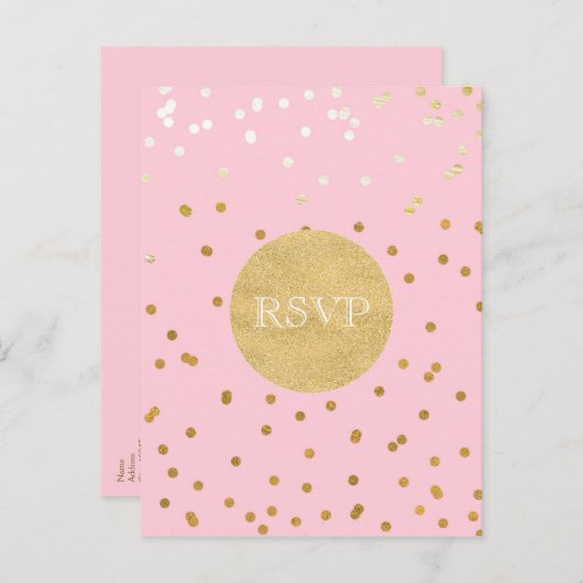 Pink & Gold Shiny Confetti Dots Chic Moderne UAWG Einladungspostkarte (Vorne/Hinten)