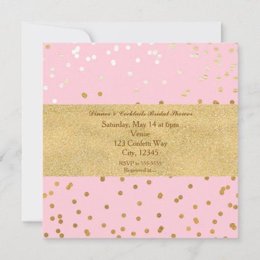 Pink & Gold Shiny Confetti Dots Moderner Chic Einladung (Rückseite)