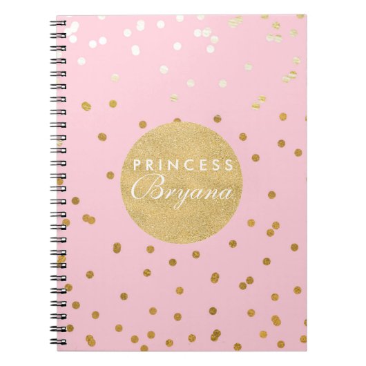 Pink & Gold Shiny Confetti Dots Modernes Notebook Notizblock (Vorderseite)