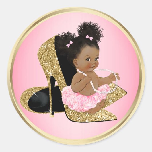Pink Gold Shoes Baby Shower Stickers (Vorderseite)